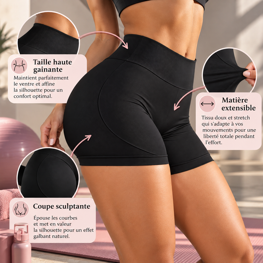 Short de sport femme noir – Taille haute