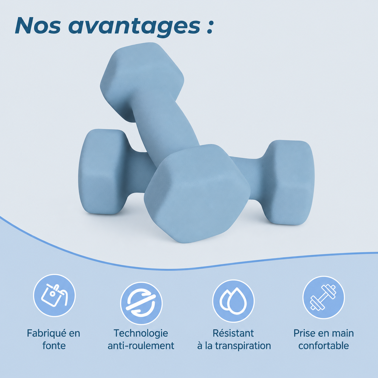 Haltères Hexagonaux en Fonte Trempée – Paire de 1 kg, 2 kg ou 3 kg pour Fitness, Pilates & Renforcement Musculaire