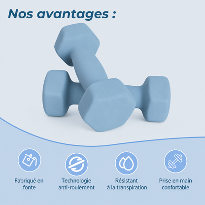 Haltères Hexagonaux en Fonte Trempée – Paire de 1 kg, 2 kg ou 3 kg pour Fitness, Pilates & Renforcement Musculaire
