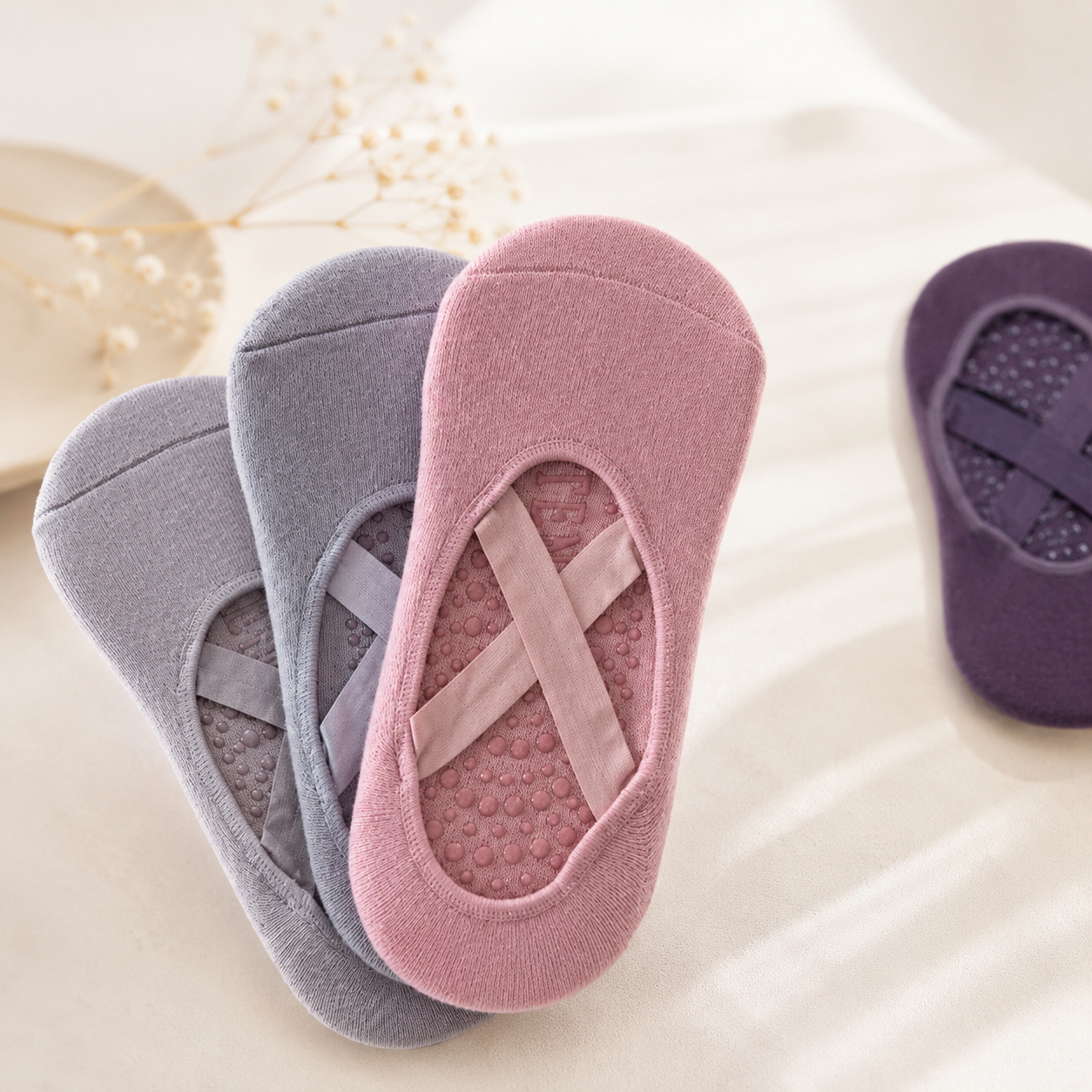 Chaussettes Pilates Antidérapantes Femme – Fitness, Danse, Coton/Polyester Respirant