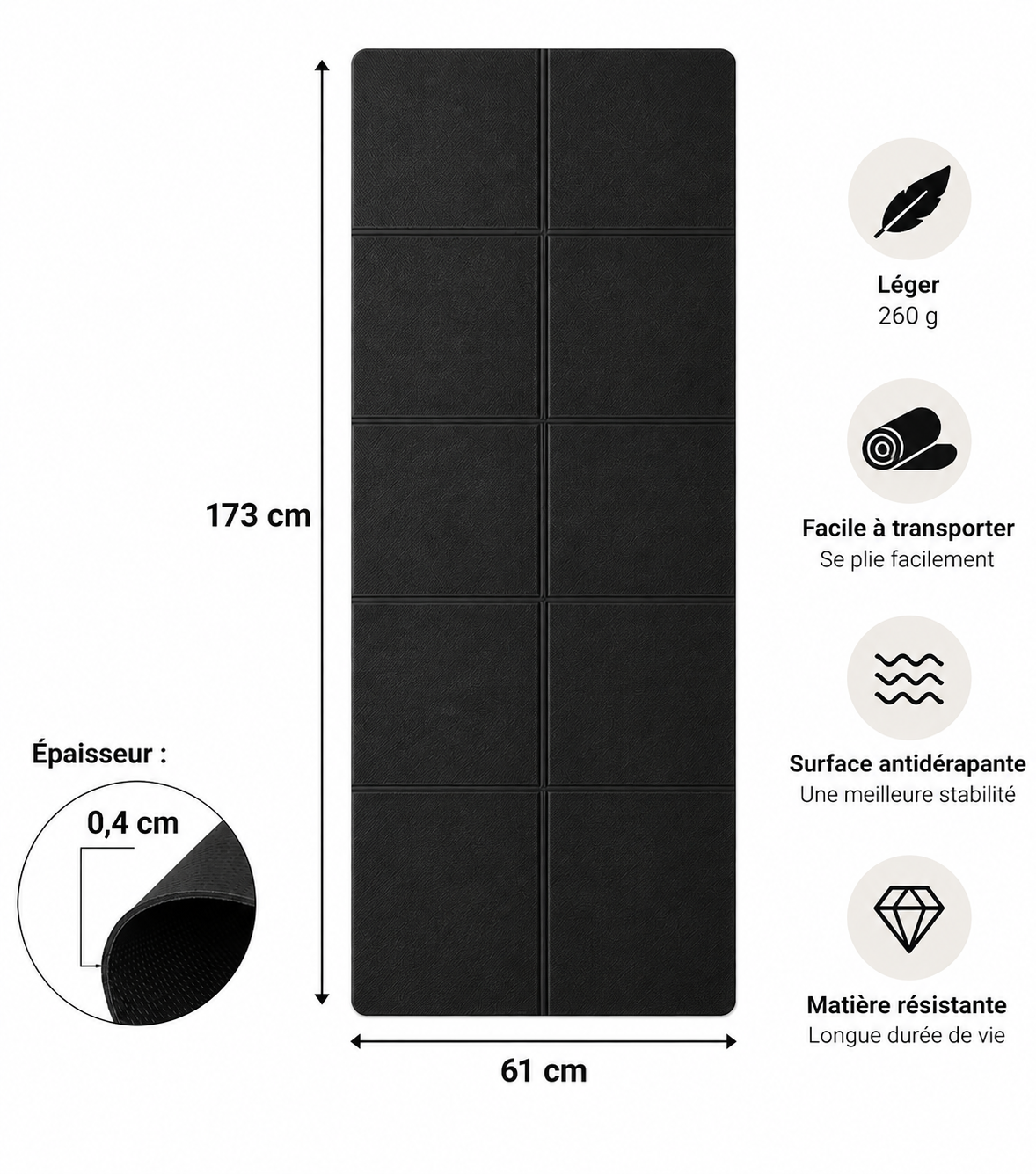 Tapis de Pilates 173 x 60 cm – Pilates