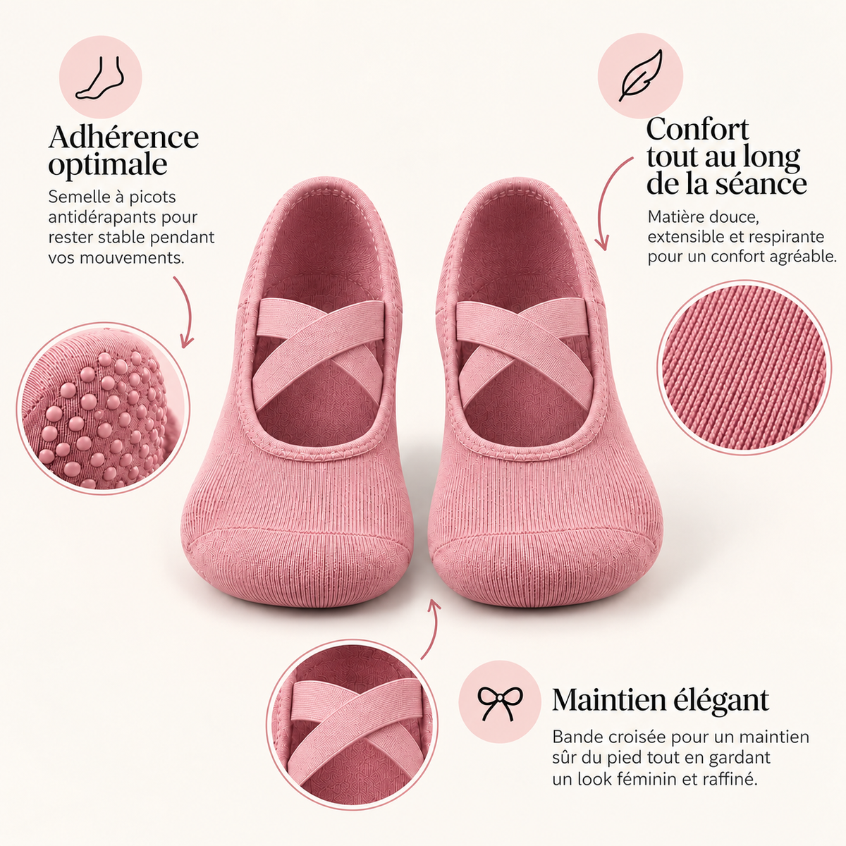 Chaussettes Pilates Antidérapantes rose