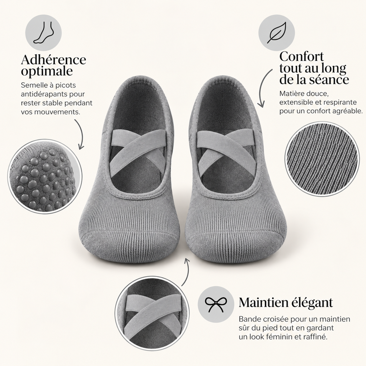 Chaussettes Pilates Antidérapantes gris